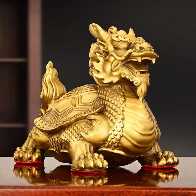 Fengshui Full Copper Animal Dragon Turtle Ornament Home Living Room Office Desktop Decoration  Sculptures