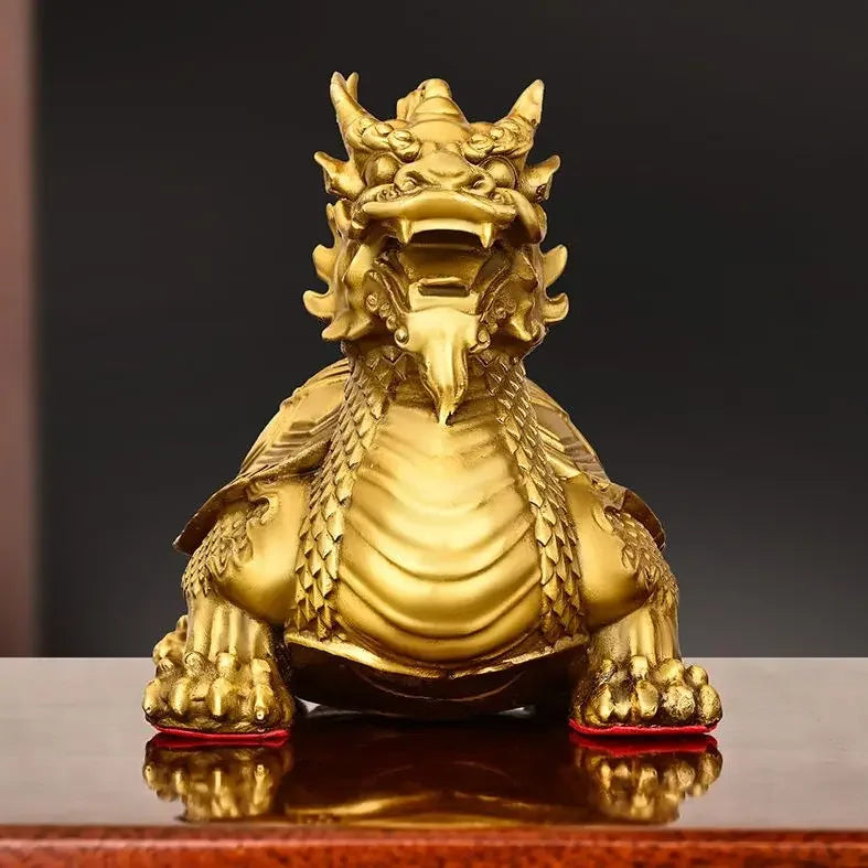 Fengshui Full Copper Animal Dragon Turtle Ornament Home Living Room Office Desktop Decoration  Sculptures