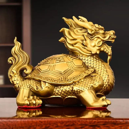 Fengshui Full Copper Animal Dragon Turtle Ornament Home Living Room Office Desktop Decoration  Sculptures