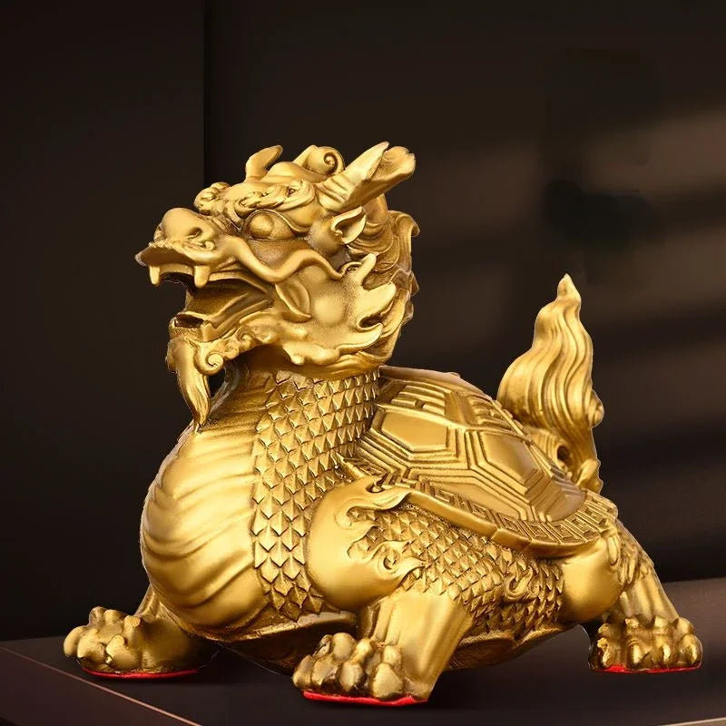 Fengshui Full Copper Animal Dragon Turtle Ornament Home Living Room Office Desktop Decoration  Sculptures