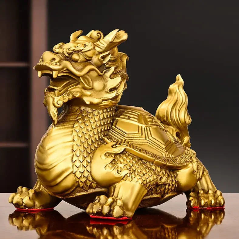 Fengshui Full Copper Animal Dragon Turtle Ornament Home Living Room Office Desktop Decoration  Sculptures