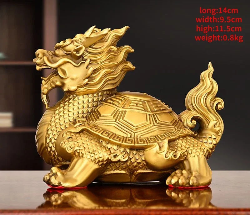 Fengshui Full Copper Animal Dragon Turtle Ornament Home Living Room Office Desktop Decoration  Sculptures