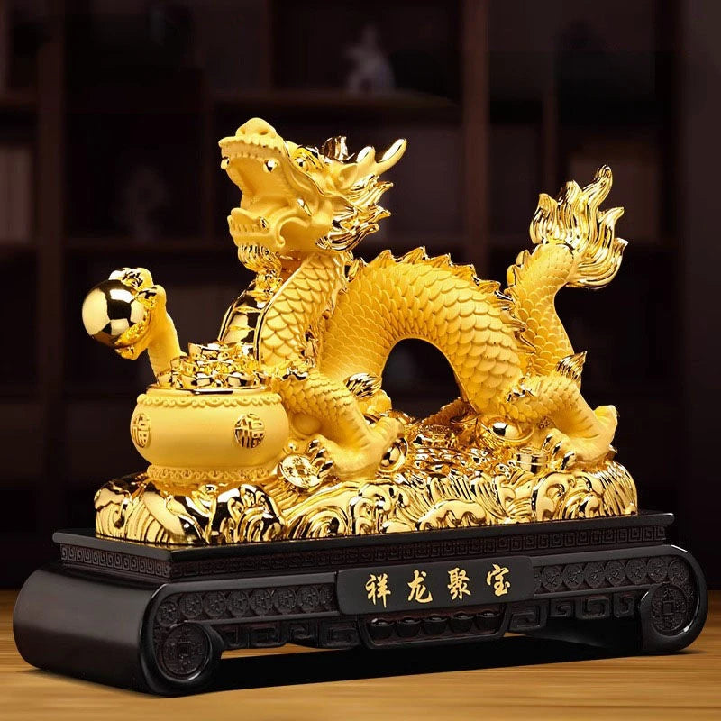 Fengshui Golden Dragon Ornaments Attract Wealth and Prosperity Living Room Foyer TV Cabinet Office Decoration Opening Gift
