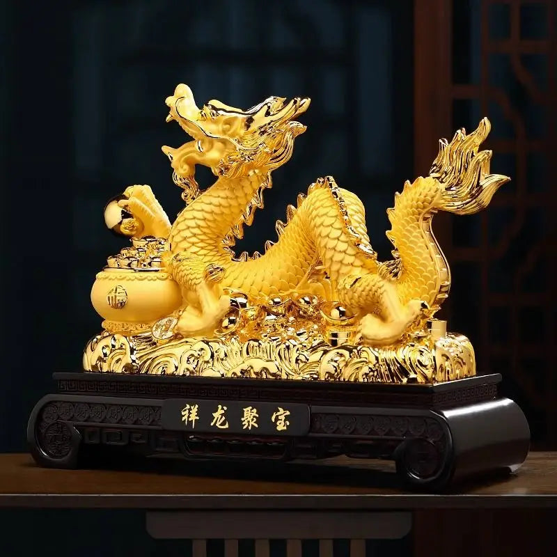 Fengshui Golden Dragon Ornaments Attract Wealth and Prosperity Living Room Foyer TV Cabinet Office Decoration Opening Gift