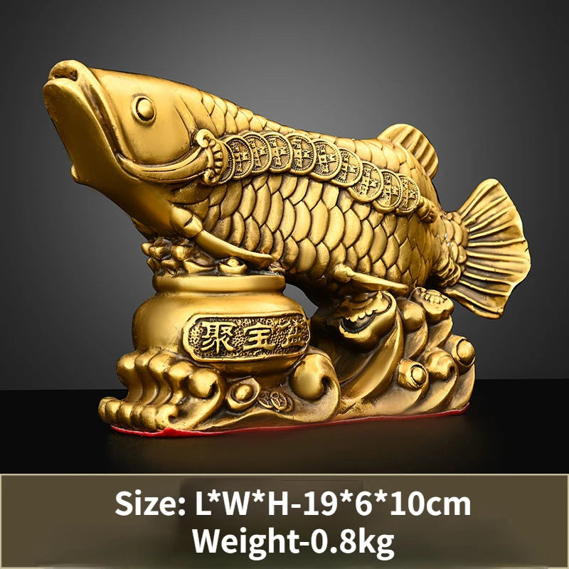 Fengshui Pure Copper Fish Ornament Golden Dragon Fish Treasure Bowl Living Room Office Desk Wealth Mascot Decoration