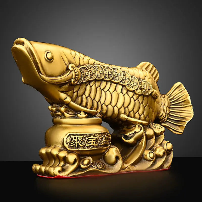 Fengshui Pure Copper Fish Ornament Golden Dragon Fish Treasure Bowl Living Room Office Desk Wealth Mascot Decoration