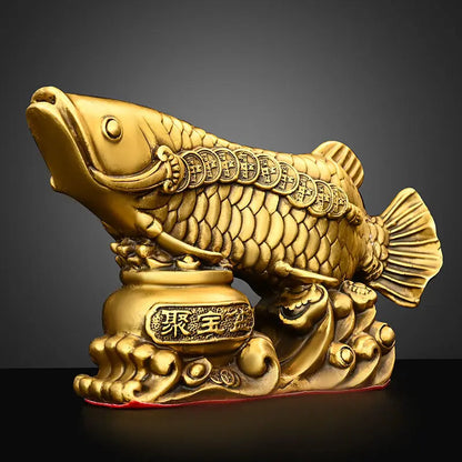 Fengshui Pure Copper Fish Ornament Golden Dragon Fish Treasure Bowl Living Room Office Desk Wealth Mascot Decoration