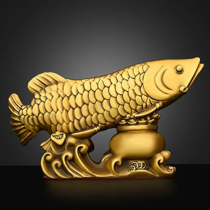 Fengshui Pure Copper Fish Ornament Golden Dragon Fish Treasure Bowl Living Room Office Desk Wealth Mascot Decoration