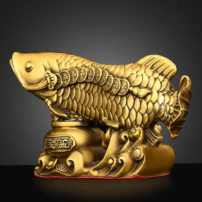Fengshui Pure Copper Fish Ornament Golden Dragon Fish Treasure Bowl Living Room Office Desk Wealth Mascot Decoration