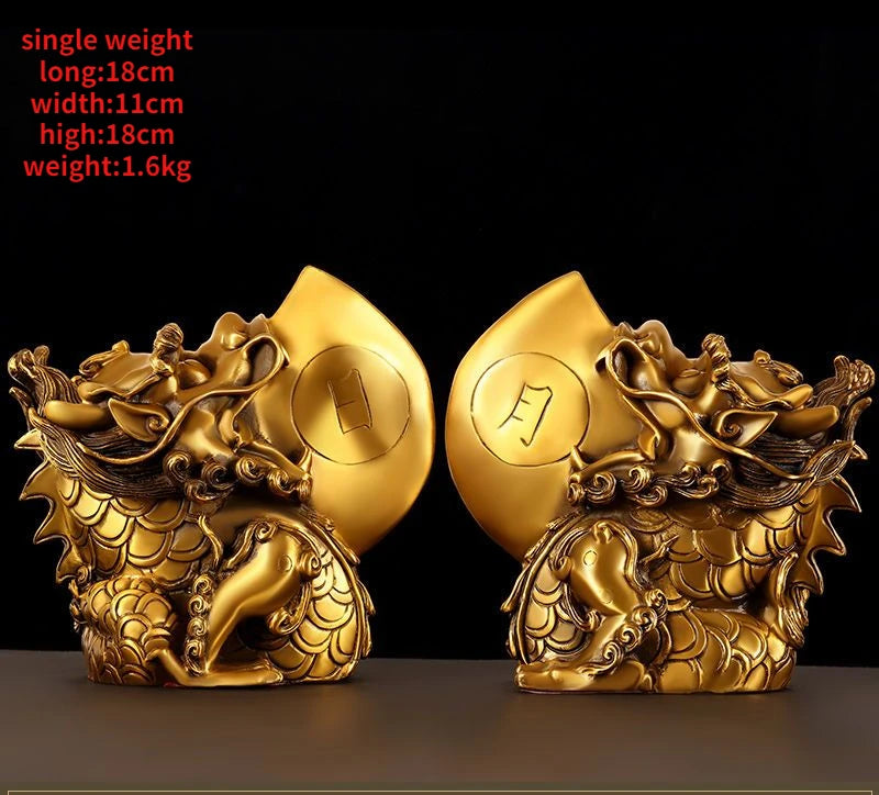 Fengshui Pure Copper Sun and Moon God Beast Home Decor Ornaments Living Table Sculptures Decorations