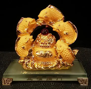 Fengshui Resin Gold Fortune Dragon Fish Wufu Linmen Home Living Room Decoration Opening Gift Wholesale Home Decoration Statue