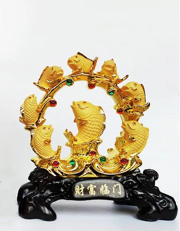 Fengshui Resin Gold Fortune Dragon Fish Wufu Linmen Home Living Room Decoration Opening Gift Wholesale Home Decoration Statue