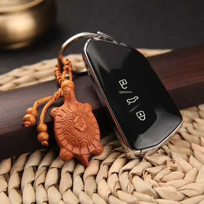 Fengshui Tortoise Peach Wood Keychain, Double Sided Exquisite Carved Car Pendant, Christmas Gift, Mascot, Fengshui