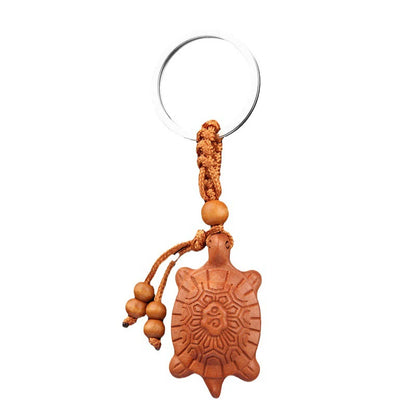 Fengshui Tortoise Peach Wood Keychain, Double Sided Exquisite Carved Car Pendant, Christmas Gift, Mascot, Fengshui