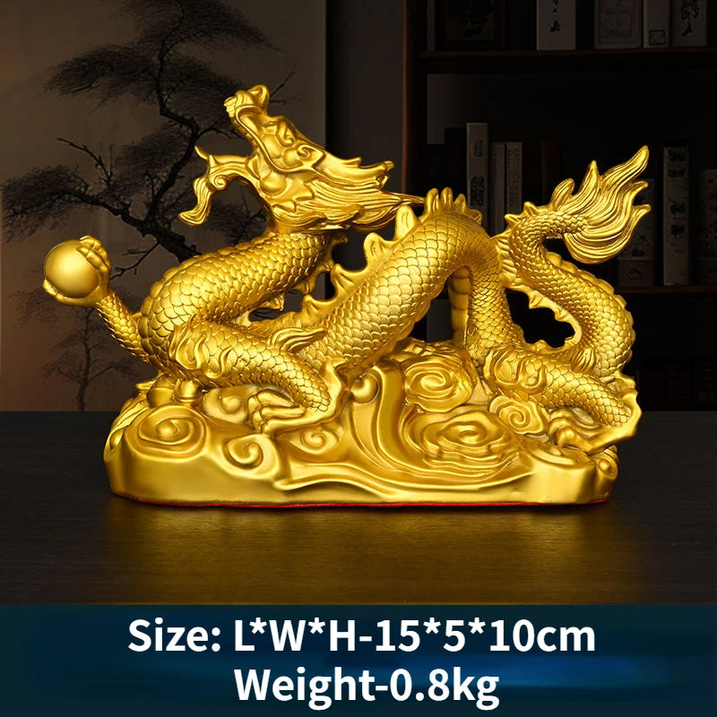 Fengshui Zhaocai Brass Five Claw Gold Dragon Ornament Wealth Attract Office Living Room Drcorations Craft Gift