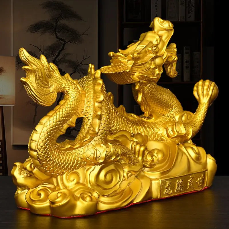 Fengshui Zhaocai Brass Five Claw Gold Dragon Ornament Wealth Attract Office Living Room Drcorations Craft Gift