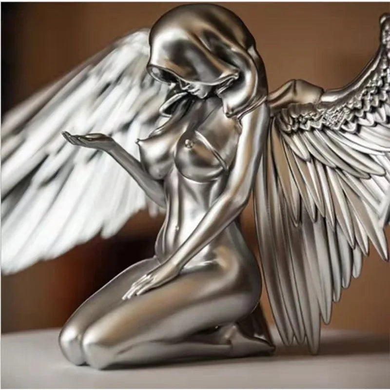 Figurines & Miniatures Silver Angel Wings Resin Crafts Desktop Ornaments Garden Ornaments Home Decor  Angel Cabochon