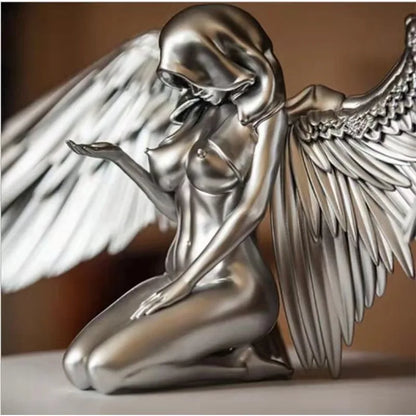 Figurines & Miniatures Silver Angel Wings Resin Crafts Desktop Ornaments Garden Ornaments Home Decor  Angel Cabochon