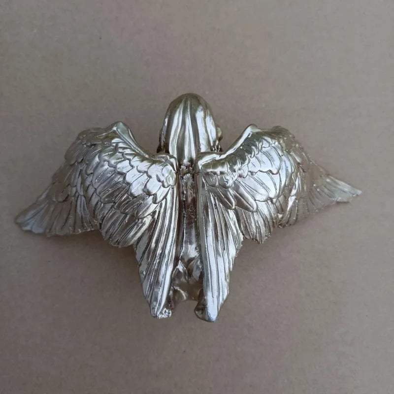 Figurines & Miniatures Silver Angel Wings Resin Crafts Desktop Ornaments Garden Ornaments Home Decor  Angel Cabochon