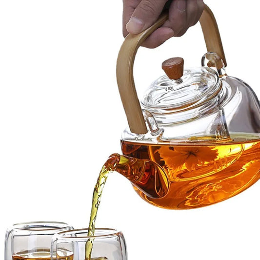 Filterable Glass Tea Pot Stainless Steel Filter Steaming of Tea Set Puer Kettle Coffee Glass Pot Convenient Office TeaPot