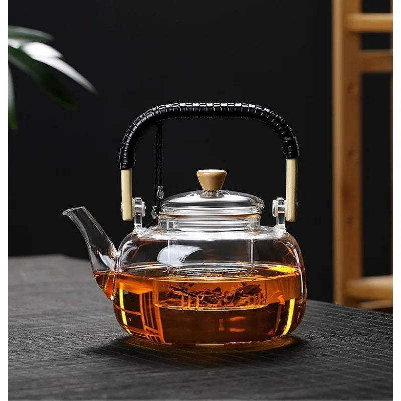 Filterable Glass Tea Pot Stainless Steel Filter Steaming of Tea Set Puer Kettle Coffee Glass Pot Convenient Office TeaPot