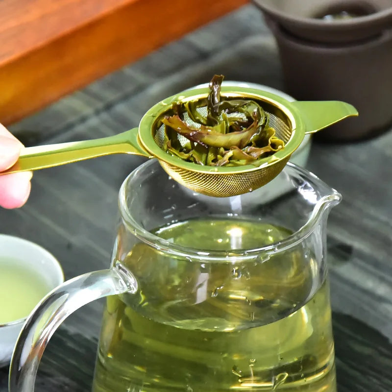 Fine Tea Strainer Filters Kongfu Stainless Steel Mesh Colander Reusable Teapot Infuser with Handle