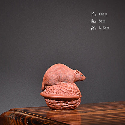 Fine Zisha Mouse Year Tea Ornaments Walnut Mouse Handmade Supportable Decoration Supportable Tea Play with Harmony as Your Price