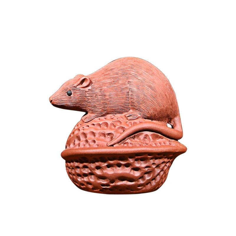 Fine Zisha Mouse Year Tea Ornaments Walnut Mouse Handmade Supportable Decoration Supportable Tea Play with Harmony as Your Price