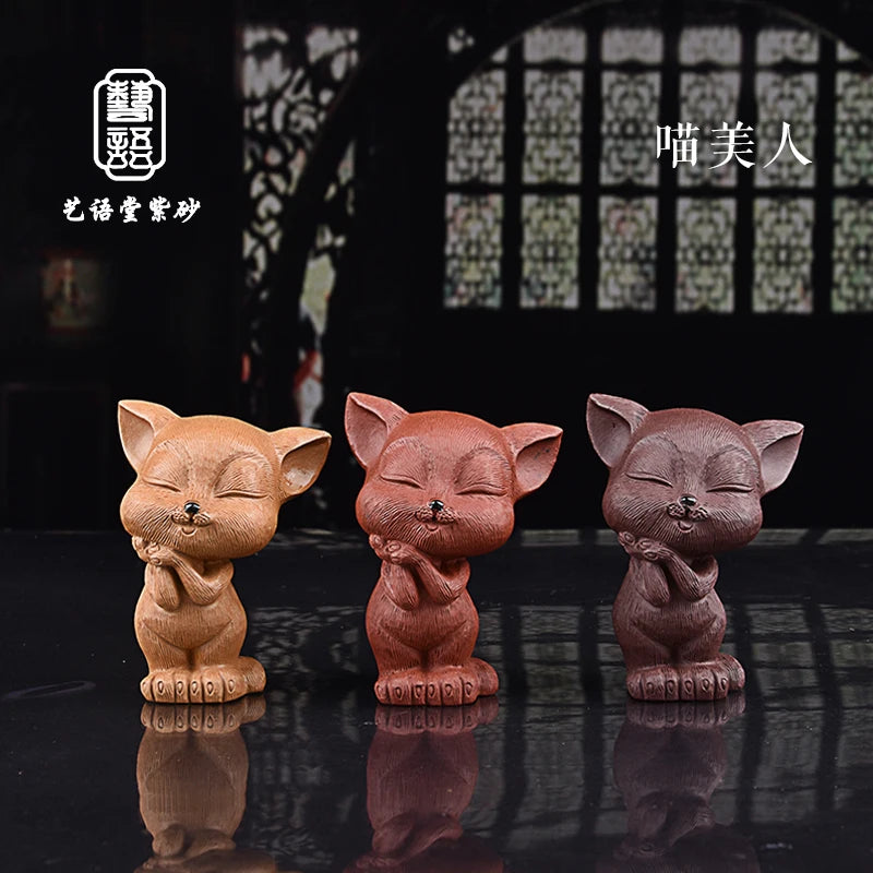 Fine yixing clay tea carve Creative Hand-Brushed Cat Angela Cat Purple Sand Cat Tea Ornaments Tea Set Tea Tray Ornament