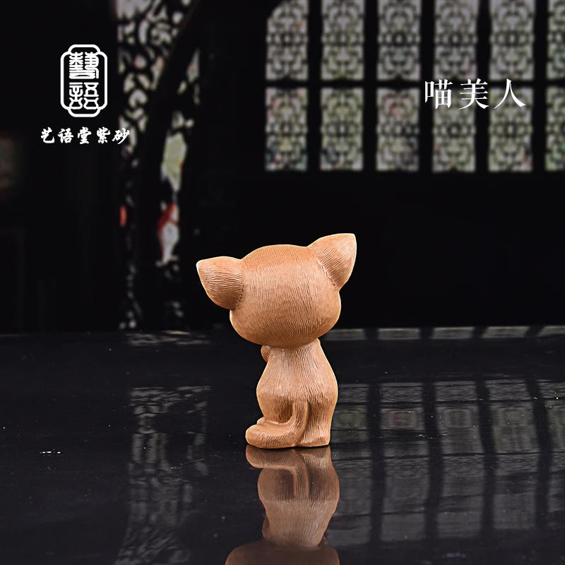 Fine yixing clay tea carve Creative Hand-Brushed Cat Angela Cat Purple Sand Cat Tea Ornaments Tea Set Tea Tray Ornament