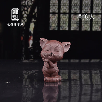 Fine yixing clay tea carve Creative Hand-Brushed Cat Angela Cat Purple Sand Cat Tea Ornaments Tea Set Tea Tray Ornament