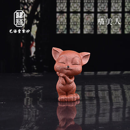 Fine yixing clay tea carve Creative Hand-Brushed Cat Angela Cat Purple Sand Cat Tea Ornaments Tea Set Tea Tray Ornament