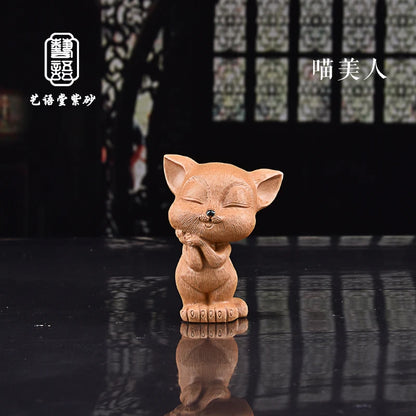 Fine yixing clay tea carve Creative Hand-Brushed Cat Angela Cat Purple Sand Cat Tea Ornaments Tea Set Tea Tray Ornament