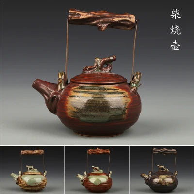 Firewood Coarse Ceramic Teapot Lifting Beam Large Pot Japanese Zen Tea Set Teapot Kungfu Black Tea Da Hong Pao Teaware Gift