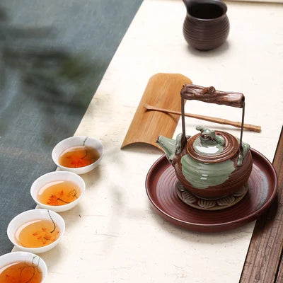 Firewood Coarse Ceramic Teapot Lifting Beam Large Pot Japanese Zen Tea Set Teapot Kungfu Black Tea Da Hong Pao Teaware Gift