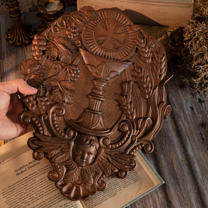 First Communion Religious Wood Carving Medal Holy Medal Pendant Communion Souvenir Wall Hanging Decoration Christian Gift