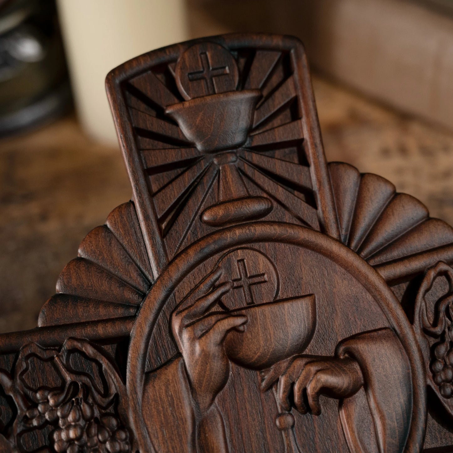 First Holy Communion Religious Wall Hanging Decoration Christian Cross Wood Carving Eucharist Chalice Cross Communion Gift