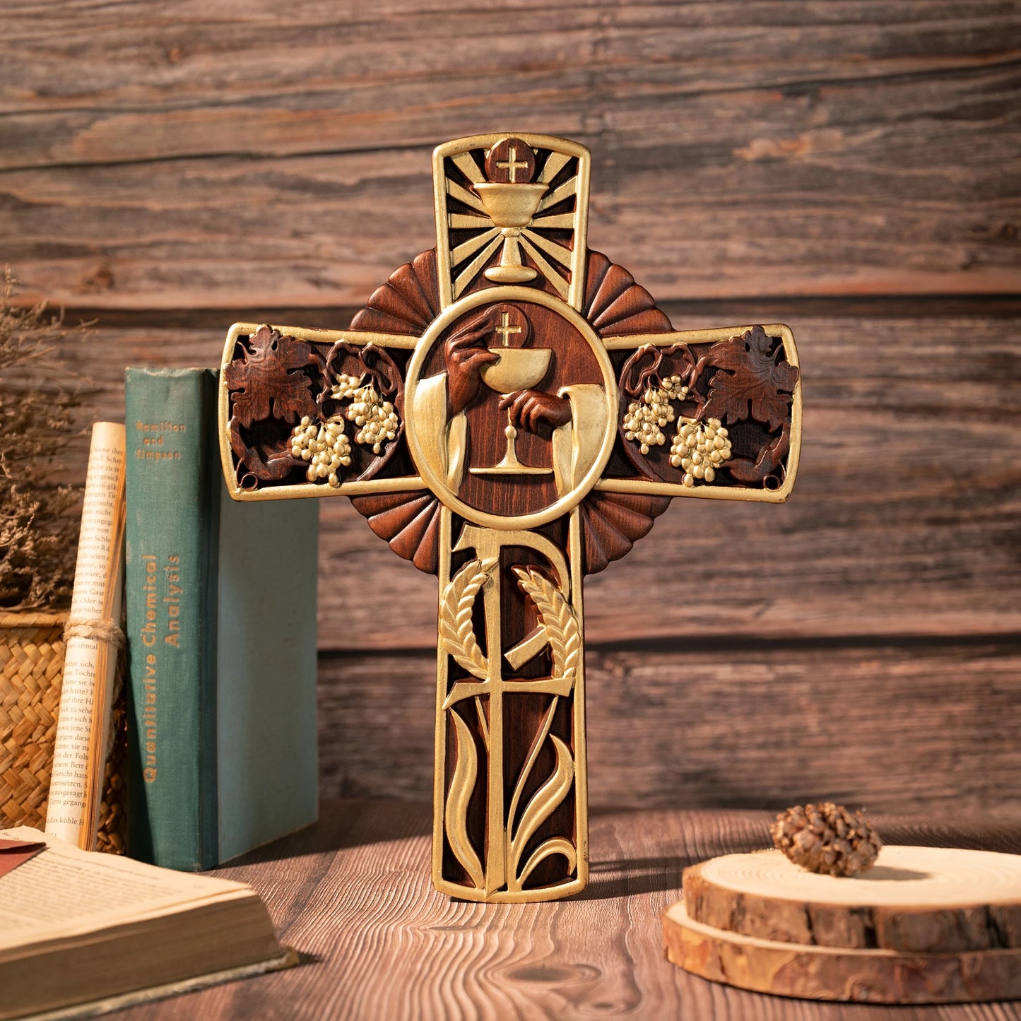 First Holy Communion Religious Wall Hanging Decoration Christian Cross Wood Carving Eucharist Chalice Cross Communion Gift