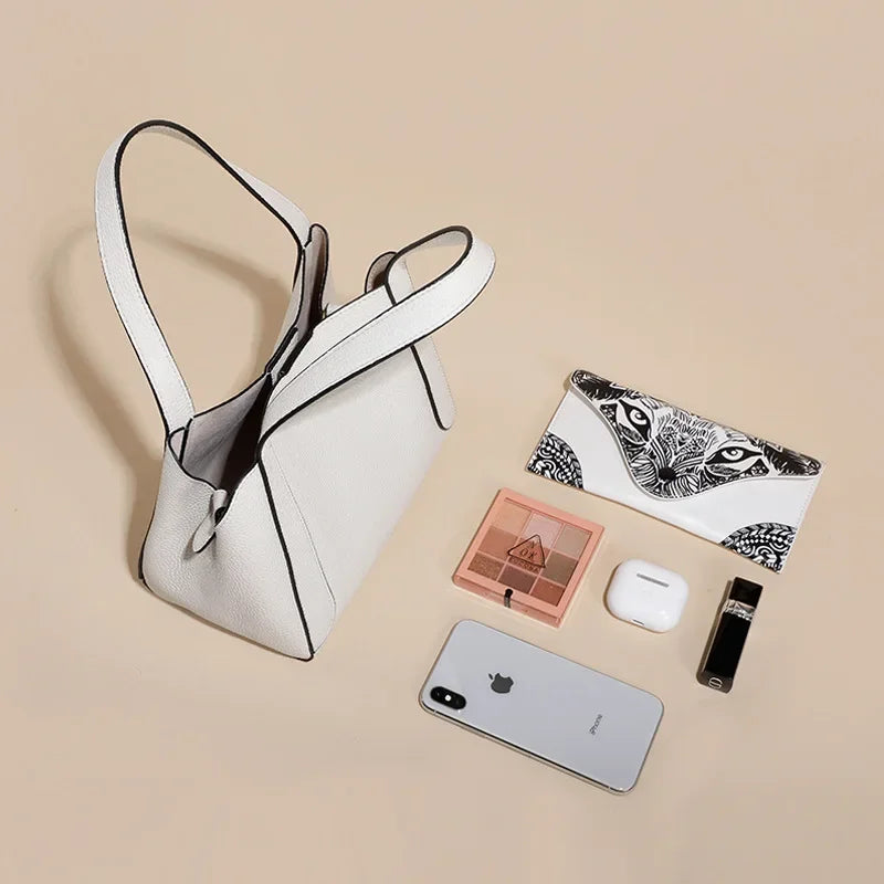 First Layer Cowhide Bag Spring Style Genuine Leather Women's Vegetable Basket Bucket Bags Designer Bag  Luxury Bag