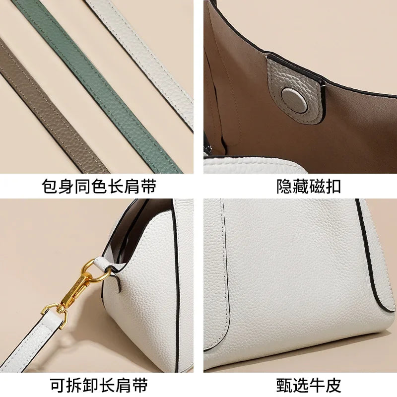 First Layer Cowhide Bag Spring Style Genuine Leather Women's Vegetable Basket Bucket Bags Designer Bag  Luxury Bag