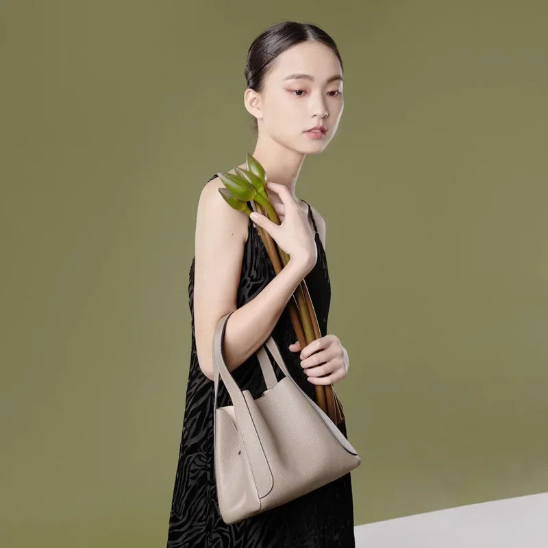 First Layer Cowhide Bag Spring Style Genuine Leather Women's Vegetable Basket Bucket Bags Designer Bag  Luxury Bag
