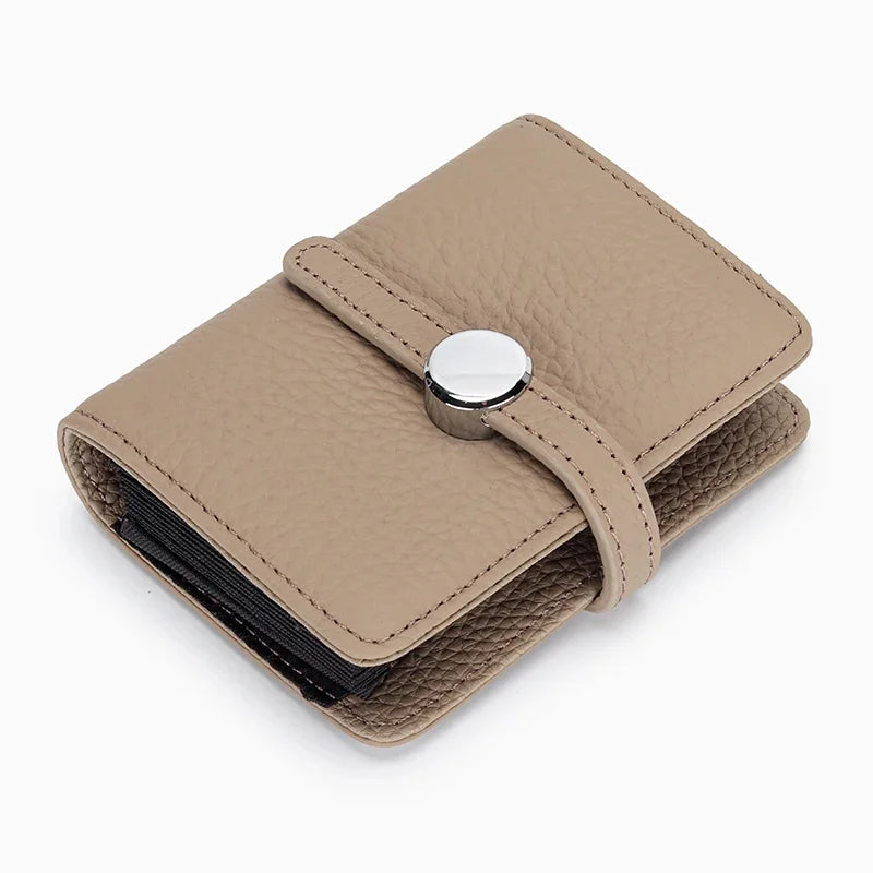 First Layer Cowhide Ladies Short Leather Drawstring Multi-card Card Holder 2024 New Small and Exquisite Document Bag