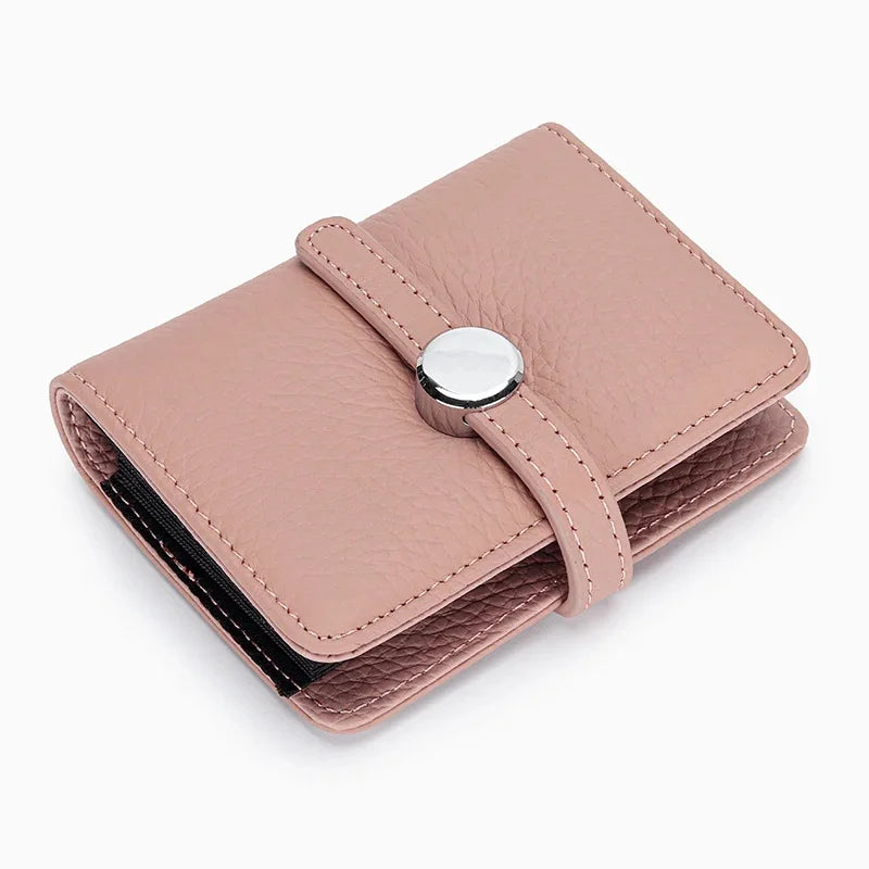 First Layer Cowhide Ladies Short Leather Drawstring Multi-card Card Holder 2024 New Small and Exquisite Document Bag