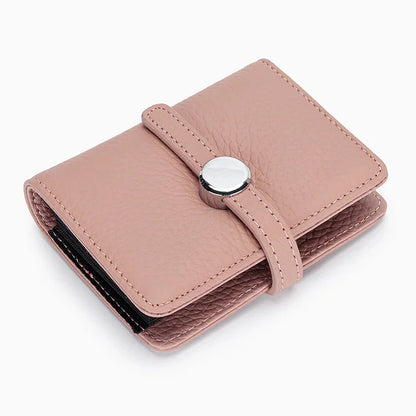 First Layer Cowhide Ladies Short Leather Drawstring Multi-card Card Holder 2024 New Small and Exquisite Document Bag