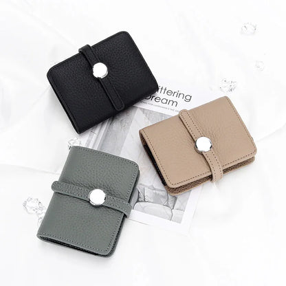 First Layer Cowhide Ladies Short Leather Drawstring Multi-card Card Holder 2024 New Small and Exquisite Document Bag