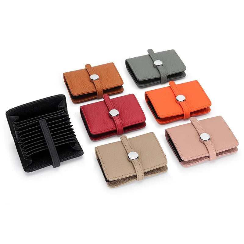 First Layer Cowhide Ladies Short Leather Drawstring Multi-card Card Holder 2024 New Small and Exquisite Document Bag