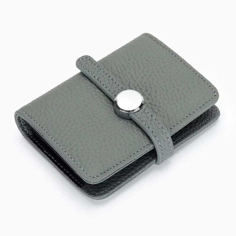 First Layer Cowhide Ladies Short Leather Drawstring Multi-card Card Holder 2024 New Small and Exquisite Document Bag