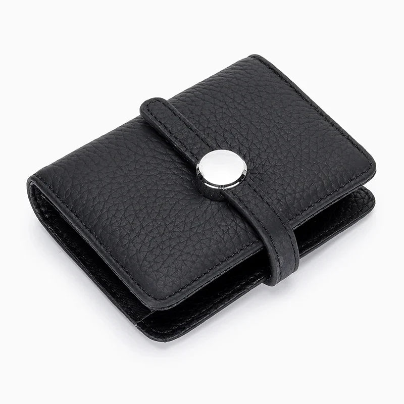 First Layer Cowhide Ladies Short Leather Drawstring Multi-card Card Holder 2024 New Small and Exquisite Document Bag