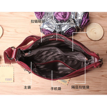 First Layer Cowhide Luxury Women Messenger Bag Designer Lady Satchel Purse Fashion Genuine Leather Cross body Shoulder Hobo Bags