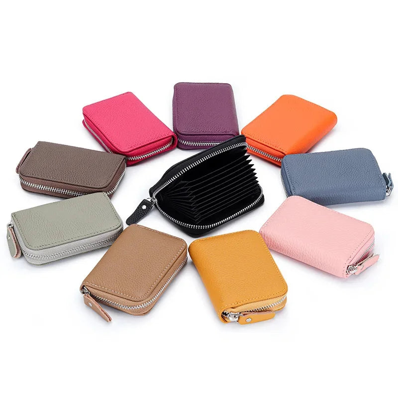 First Layer Cowhide Organ Multi-card Bag Women's Set Large Lizi Zipper Coin Purse ID Cover Card Clip